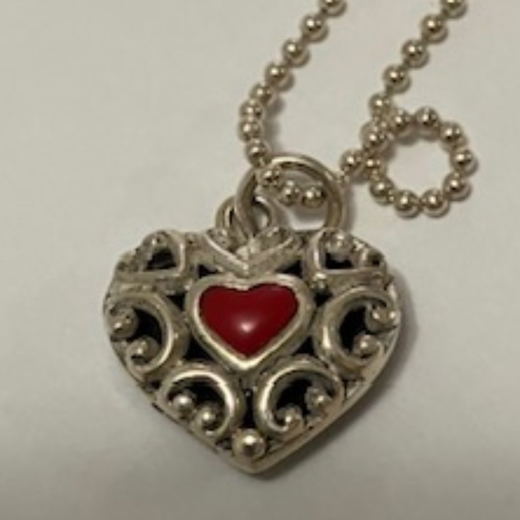 Vintage Mws Made In Italy 925 Beaded Chain With Reversible Heart Pendant